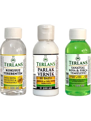 Terlans Yağlı Boya Seti Yardımcı Malzemeler 3X100 ml Terebentin - Vernik - Boya Temizleyici