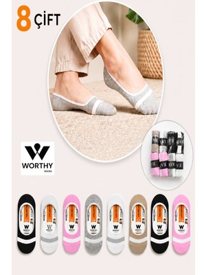 Worthy Socks 8'li Kadın Desenli Pamuklu Görünmez Spor Ayakkabı Çorabı