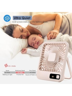 Küçük Masa Fanı, Taşınabilir USB Şarj Edilebilir, 2000MAH Pil ve LCD Ekranlı Eğilebilir Katlanabilir Kişisel Mini Fan, Güçlü Rüzgar, Ultra Sessiz, Ofis, Ev, Kamp Için 5 Hız Modu