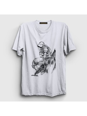Presmono Unisex Beyaz Hill Iron Giant T-Shirt