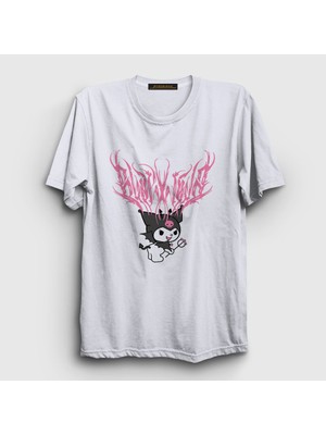 Presmono Unisex Beyaz Metal Müzik Kurami Kuromi T-Shirt