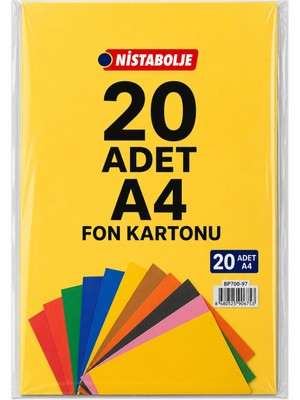 Nistabolje 20 Adet A4 Renkli Fon Kartonu 23 x 34 cm 10 Renk