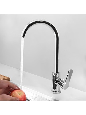 BADEM10 Polo Uzun Kuğu Batarya Krom Lavabo Banyo Mutfak Musluğu Musluk Mermer Tezgah Üstü Çift Su Giriş Evye