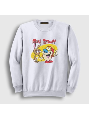 Presmono Unisex Beyaz Poster Ren And Stimpy Sweatshirt