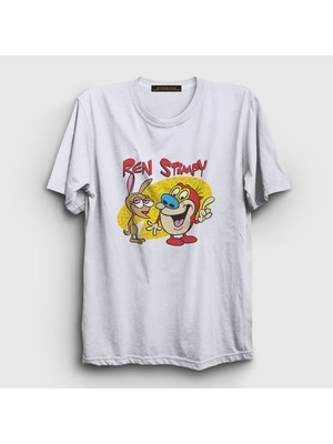 Presmono Unisex Beyaz Poster Ren And Stimpy T-Shirt