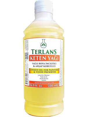 Terlans Keten Yağı Resim Yağı Ahşap Koruyucu 500 ml Linseed Oil