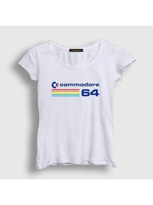 Presmono Kadın Beyaz Vintage Atari Logo Commodore 64 T-Shirt
