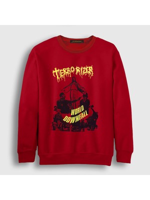 Presmono Unisex Kırmızı World Downfall Terrorizer Sweatshirt