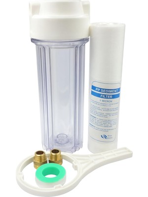 Sediment Filtre Housing Seti | 10” Şeffaf Kap + 5 Mikron Pp Filtre + Anahtar + Pirinç Bağlantı + Teflon Bant| Şebeke Suyu Ön Filtreleme (1)
