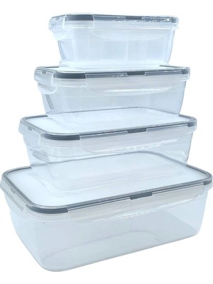 Pazarcan Saklama Kapları 4 Parça Iç Içe Sızdırmaz Contalı Kilitli Kapaklı Plastik Erzak