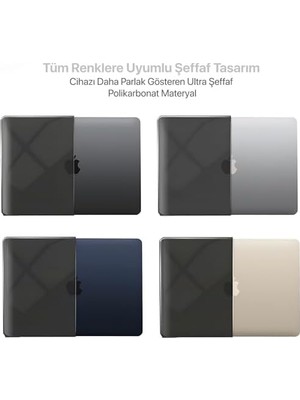 MacBook Air 15,3 ile Uyumlu M5 (A3448) M4 (A3241) M3 (A3114) M2 (A2941) Polikarbonat Sert Koruyucu Çizilme ve Darbe Önleyici Kılıf (Siyah Şeffaf, 15 Inç 2023-2026)