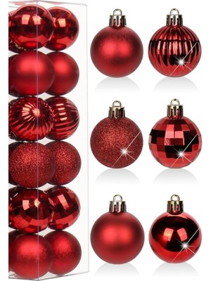 12'li Kırmızı Yılbaşı Topu 3 Cm, Noel Ağacı Topu, Çam Ağacı Topu, Kırmızı