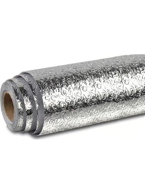 Ollevra Rulo Gümüş Alüminyum Folyo Duvar Kağıdı, 2 mt x 60 cm Kendinden Yapışkanlı Raf Içi, Su Geçirmez Folyo