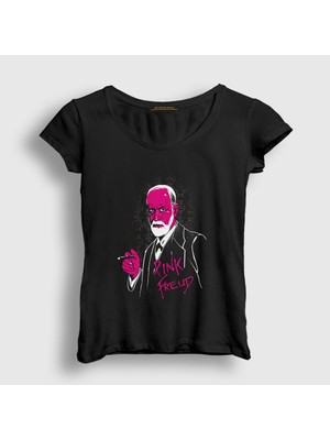 Presmono Kadın Siyah Sigmund Freud Filozof Felsefe Pink Freud T-Shirt