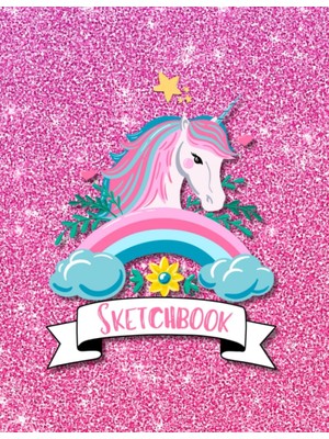Sketchbook: Cute Unicorn Glitter Affect Sparkle Pink Background, Large 8.5" x 11", 110 Pages, Perfect For Girls, Crayons, Pencils, Drawing And Sketching
