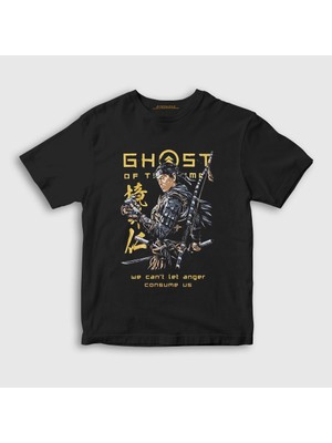 Presmono Unisex Çocuk Siyah Anger Ghost Of Tsushima T-Shirt