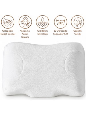 MORVELLA Kırışık Önleyici Boyun ve Destekli Ortopedik Güzellik Yastığı 40X50X10 cm