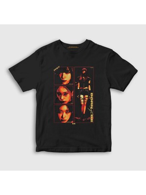 Presmono Unisex Çocuk Siyah Born To Be K Pop Itzy T-Shirt