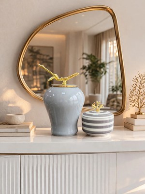 Moontime Alaçatı Dekoratif Obje Gold Dallı Gri Şah Küp Mercan Zamaklı Klasik Zebra Obje - Feray Home