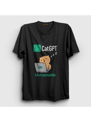 Presmono Unisex Siyah Cat Gpt Komik Yapay Zeka Kedi Kedili T-Shirt