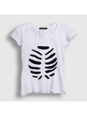 Presmono Kadın Beyaz Cadılar Bayramı Halloween Çift Sevgili Iskelet T-Shirt