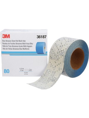 3m Hookit Mavi Zımpara Rulosu, 36187, Çok Delikli, 2,75 Inç x 13 Yd, 80+ Sınıf, Otomotiv Zımparalama Rulo Zımpara Kağıdı, Kaplama Çıkarma Için, Gövde Onarımı, Otomatik Zımpara