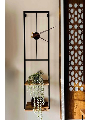 Moontime Alaçatı Duvar Saati Kitaplık , Modern Dekoratif Raf Kitaplık Metal Duvar Saati