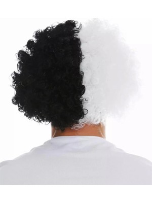 Fırsatkolik Mey Ithalat® Siyah Beyaz Kıvırcık Afro Bonus Peruk Taraftar Bonus Saç