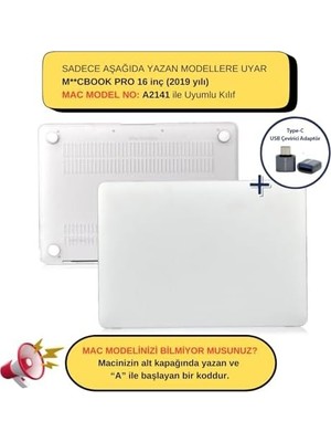 MacBook Pro 16 Touch Bar Uyumlu Sert Kapak Hardcase Mat Yüzey Ince Hafif Darbe Çizilme Koruma A2141 Şeffaf