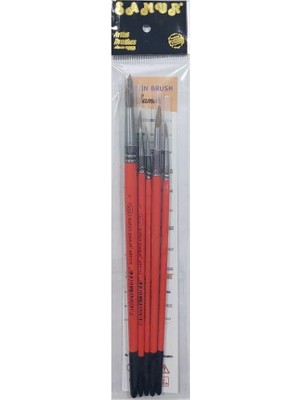 Samur 5'li Sulu ve Akrilik Boya Fırça Seti, Karışık Renkli, 4 Parça, 2.5mm Fırça Genişliği, 15CM Sap Uzunluğu, Standart Boy No: 1-3-5-7-11