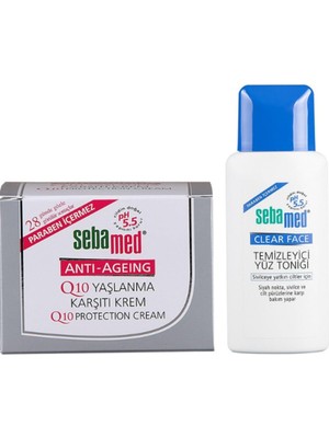 Sebamed Cilt Bakım Seti - Q10 Yaşlanma Karşıtı Krem - Clear Face Temizleyici Yüz Toniği 150 ml