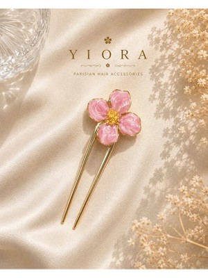 Yiora Gold Metal Gövde Renk Çiçek U Fransız Topuz Tokası 12 cm