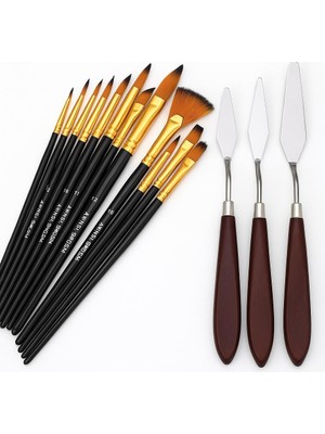 Hannah Ressam Sanat Malzemeleri Seti 12’li Fırça Seti + 5’li Metal Spatula | Akrilik, Suluboya, Yağlıboya Için Profesyonel Sanat Malzemesi Sanatçı, Öğrenci, Hobi Kullanımı
