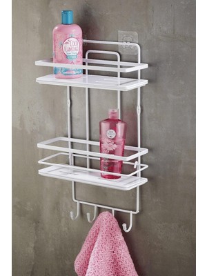 Yapışkanlı Ömür Boyu Paslanmaz Kristal Ayarlanabilir Raf Banyo Düzenleyici Şampuanlık Beyaz Lş-02