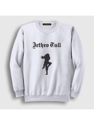 Presmono Unisex Beyaz Logo Jethro Tull Sweatshirt