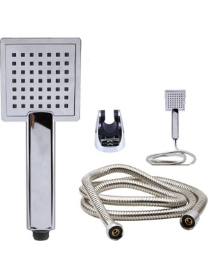 BADEM10 Duş Seti Fişkiye Banyo Duş Başlığı Set Fiskiyesi Telefonu Kare Klasik Başlık Metal Hortum
