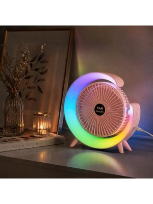 USB Masaüstü Vantilatör, 3 Kademeli Hız, Renkli Atmosfer Lambası, Sessiz Çalışma, Ev Ofis ve Yatak Odası Için Dekoratif Fan
