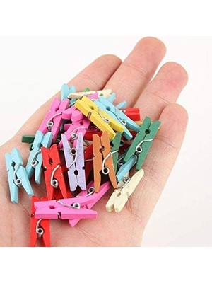 Renkli Dekoratif Fotoğraf Albüm Mini Ahşap Mandal ~100 Adet