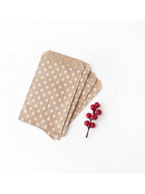 Bimotif Puantiye Desenli 25 Adet Kese Kağıdı, Kraft-Beyaz, 11X20 cm