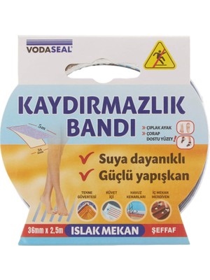 Vodaseal Islak Mekan Kaydırmazlık Bandı, 36MMX2.5, Şeffaf
