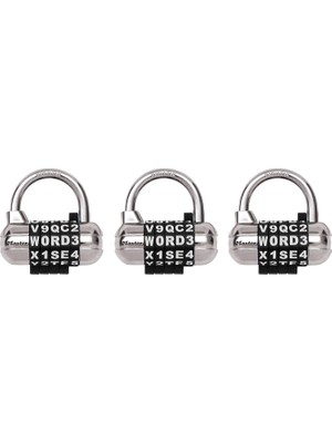Master Lock 2-1/2 Inç (64 Mm) Genişliğinde Kendi Kelime Kombinasyonu Asma Kilidi Değiştirilebilir, Çıkarılabilir Kadranlı Set; Siyah; 3 Paket. 1534EC3