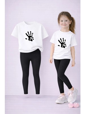 Vodexa Kız Çocuk Takım T-Shirt ve Esnek Tayt Set %100 Pamuk Pati Izi Baskı – Rahat Spor Kombin