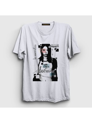 Presmono Unisex Beyaz Sakura Spaghetti Le Sserafim T-Shirt