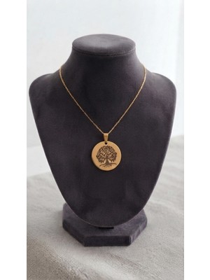 C&On Design Hayat Ağacı Kolye Kadın Paslanmaz Çelik Gold Renk Lazer Baskılı Zarif Kolye