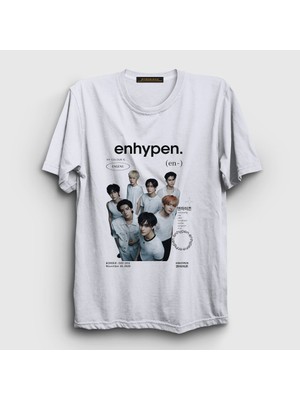 Presmono Unisex Beyaz Border K Pop Enhypen T-Shirt