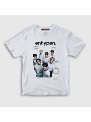 Presmono Unisex Çocuk Beyaz Border K Pop Enhypen T-Shirt