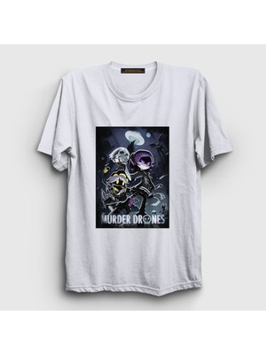 Presmono Unisex Beyaz Poster Murder Drones T-Shirt