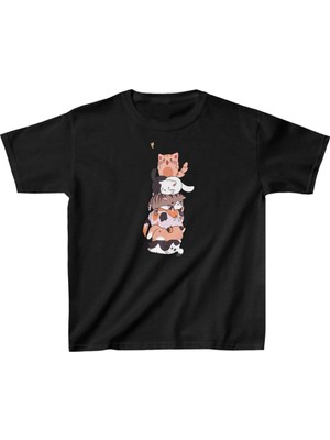 Tarz Yeri Çocuk Unisex Baskılı T-Shirt - Siyah