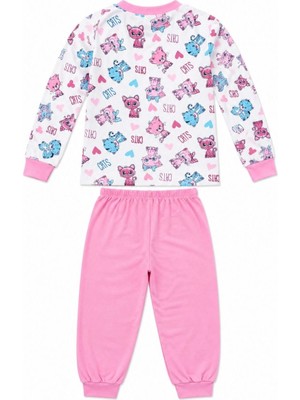 Tarz Yeri Kız Çocuk Premium Penye Kedi Desenli Uzun Kollu Pijama Takımı 2-11 Yaş - Pembe