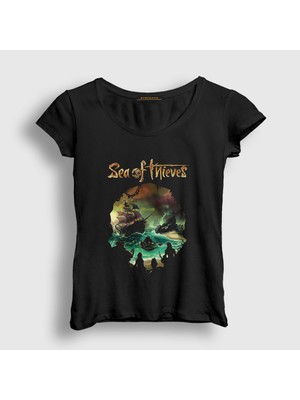 Presmono Kadın Siyah Skull Sea Of Thieves T-Shirt